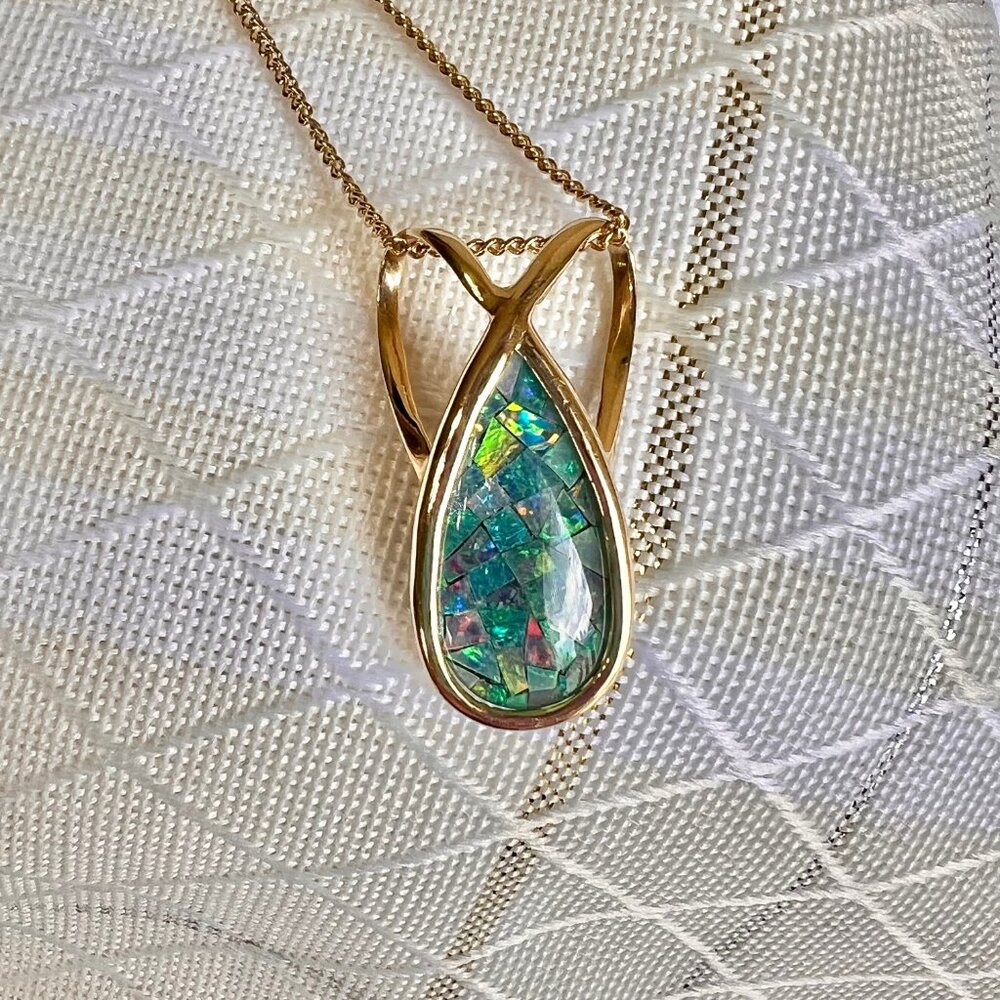 14K Gold Mosaic Australian  Opal Pendant, Opal Jewelry, Australian Jewelry - Picture 3 of 14